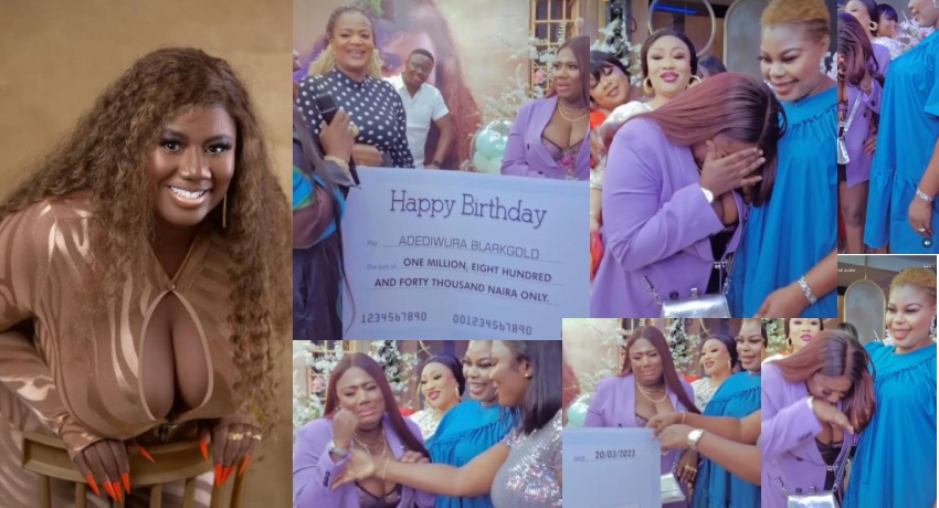 Actress Adediwura Gold Cries Uncontrollably As Friends Gift Her N1.8m On 45th Birthday (VIDEO)