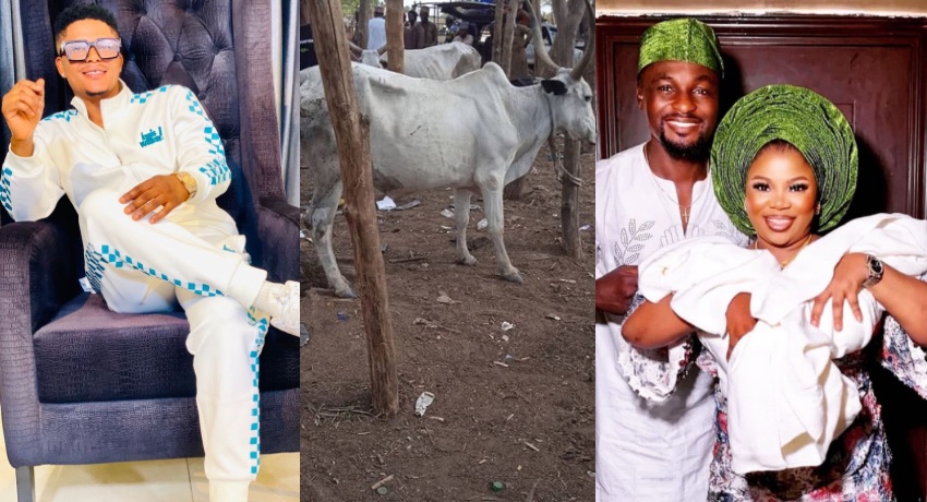 Actor Adeniyi Johnson Appreciates Colleague, Papa Show For Donating A Cow For His Twins Naming Ceremony