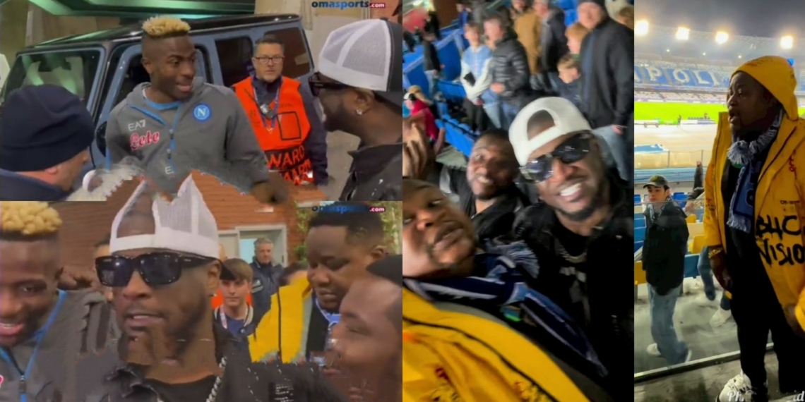 Victor Osimhen Links Up With Mr P, Cubana Chief Priest In Napoli Stadium After UCL Defeat To AC Milan (Video)